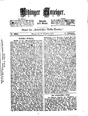 Kitzinger Anzeiger Montag 18. Dezember 1876