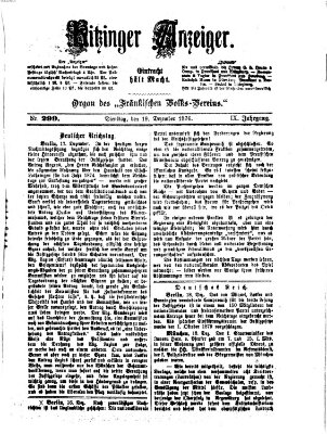 Kitzinger Anzeiger Dienstag 19. Dezember 1876