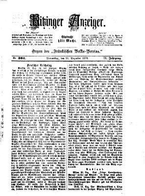 Kitzinger Anzeiger Donnerstag 21. Dezember 1876