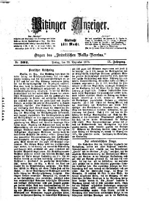 Kitzinger Anzeiger Freitag 22. Dezember 1876