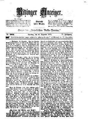 Kitzinger Anzeiger Samstag 23. Dezember 1876