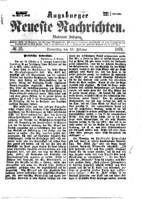 Augsburger neueste Nachrichten Donnerstag 10. Februar 1876