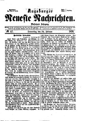 Augsburger neueste Nachrichten Donnerstag 24. Februar 1876