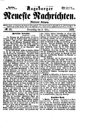 Augsburger neueste Nachrichten Donnerstag 2. März 1876