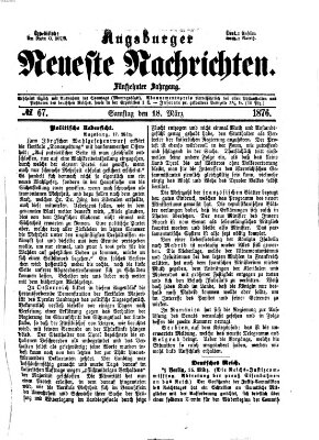 Augsburger neueste Nachrichten Samstag 18. März 1876