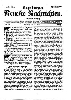 Augsburger neueste Nachrichten Samstag 1. April 1876