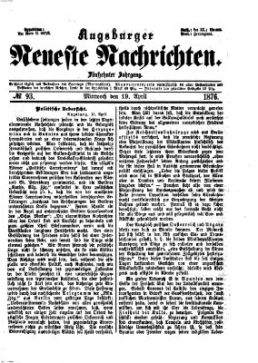 Augsburger neueste Nachrichten Mittwoch 19. April 1876