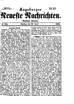 Augsburger neueste Nachrichten Samstag 29. April 1876