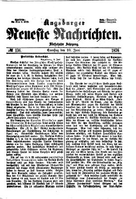 Augsburger neueste Nachrichten Samstag 10. Juni 1876