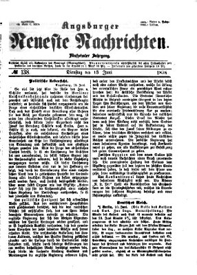 Augsburger neueste Nachrichten Dienstag 13. Juni 1876