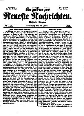 Augsburger neueste Nachrichten Donnerstag 22. Juni 1876