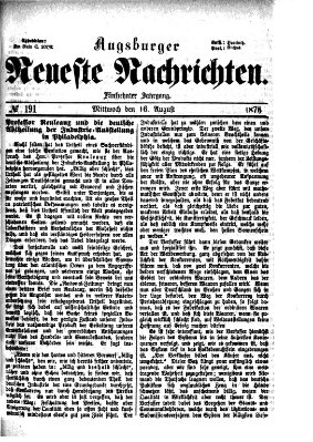 Augsburger neueste Nachrichten Mittwoch 16. August 1876