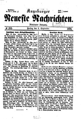 Augsburger neueste Nachrichten Freitag 1. September 1876