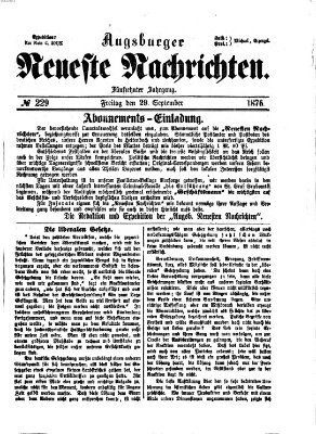 Augsburger neueste Nachrichten Freitag 29. September 1876