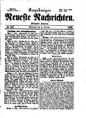 Augsburger neueste Nachrichten Mittwoch 4. Oktober 1876