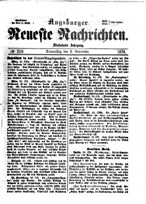 Augsburger neueste Nachrichten Donnerstag 2. November 1876