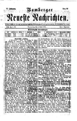 Bamberger neueste Nachrichten Sonntag 2. April 1876