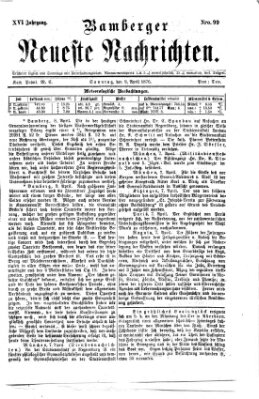 Bamberger neueste Nachrichten Sonntag 9. April 1876