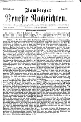 Bamberger neueste Nachrichten Donnerstag 20. April 1876