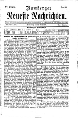 Bamberger neueste Nachrichten Samstag 22. April 1876