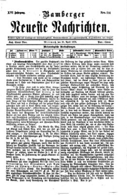 Bamberger neueste Nachrichten Mittwoch 26. April 1876