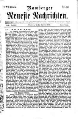 Bamberger neueste Nachrichten Montag 11. September 1876