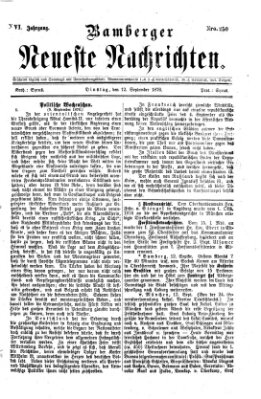 Bamberger neueste Nachrichten Dienstag 12. September 1876