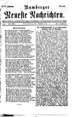 Bamberger neueste Nachrichten Donnerstag 2. November 1876