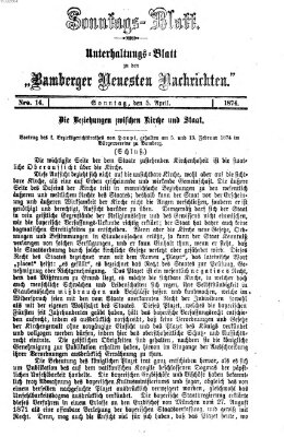 Bamberger neueste Nachrichten. Sonntagsblatt : Unterhaltungs-Beilage zu den "Bamberger neueste Nachrichten" (Bamberger neueste Nachrichten) Sonntag 5. April 1874