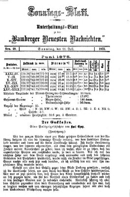 Bamberger neueste Nachrichten. Sonntagsblatt : Unterhaltungs-Beilage zu den "Bamberger neueste Nachrichten" (Bamberger neueste Nachrichten) Sonntag 11. Juli 1875