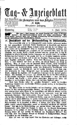 Tag- und Anzeigeblatt für Kempten und das Allgäu Sonntag 9. Juli 1876