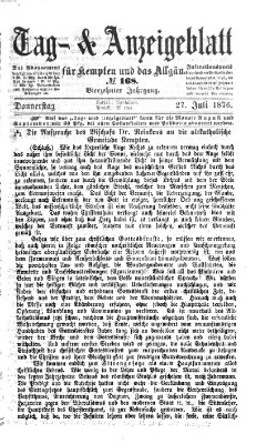 Tag- und Anzeigeblatt für Kempten und das Allgäu Donnerstag 27. Juli 1876