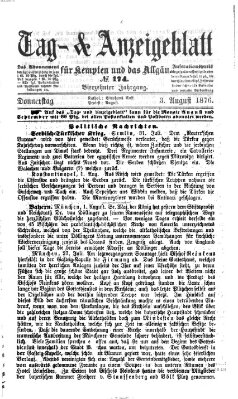 Tag- und Anzeigeblatt für Kempten und das Allgäu Donnerstag 3. August 1876