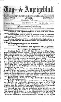 Tag- und Anzeigeblatt für Kempten und das Allgäu Donnerstag 21. September 1876