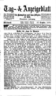 Tag- und Anzeigeblatt für Kempten und das Allgäu Mittwoch 27. September 1876