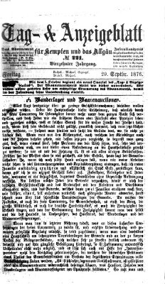 Tag- und Anzeigeblatt für Kempten und das Allgäu Freitag 29. September 1876