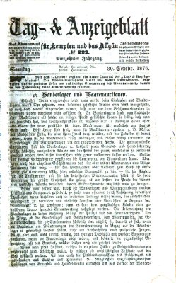 Tag- und Anzeigeblatt für Kempten und das Allgäu Samstag 30. September 1876