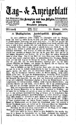 Tag- und Anzeigeblatt für Kempten und das Allgäu Mittwoch 22. November 1876