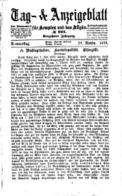 Tag- und Anzeigeblatt für Kempten und das Allgäu Donnerstag 23. November 1876