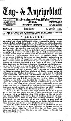 Tag- und Anzeigeblatt für Kempten und das Allgäu Mittwoch 6. Dezember 1876