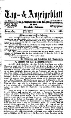 Tag- und Anzeigeblatt für Kempten und das Allgäu Donnerstag 21. Dezember 1876