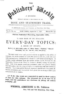 Publishers' weekly Samstag 2. September 1876