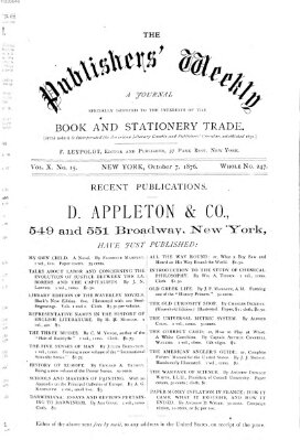 Publishers' weekly Samstag 7. Oktober 1876