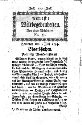 Neueste Weltbegebenheiten (Kemptner Zeitung) Freitag 2. Juli 1784