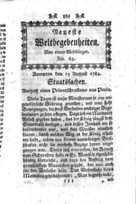 Neueste Weltbegebenheiten (Kemptner Zeitung) Freitag 13. August 1784