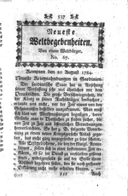 Neueste Weltbegebenheiten (Kemptner Zeitung) Freitag 20. August 1784