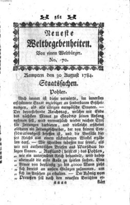 Neueste Weltbegebenheiten (Kemptner Zeitung) Montag 30. August 1784