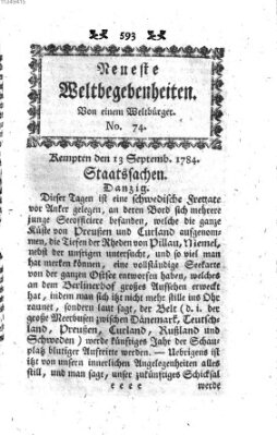 Neueste Weltbegebenheiten (Kemptner Zeitung) Montag 13. September 1784