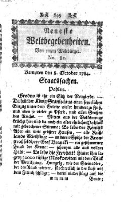 Neueste Weltbegebenheiten (Kemptner Zeitung) Freitag 8. Oktober 1784