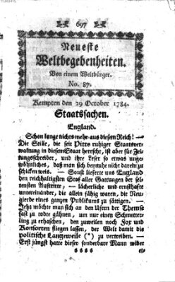 Neueste Weltbegebenheiten (Kemptner Zeitung) Freitag 29. Oktober 1784